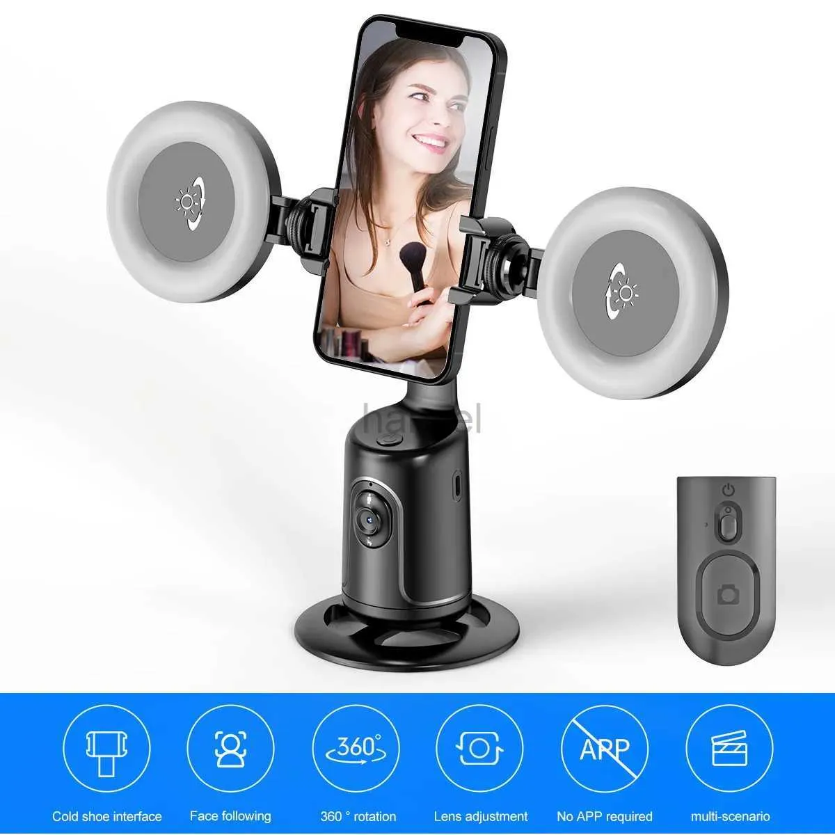 Selfie Monopods Wireless Selfie Stick Tripod with Remote Face Tracking Handheld Gimbal Stabilizer 1/4 Screw Removable Light for Camera Phone 24329