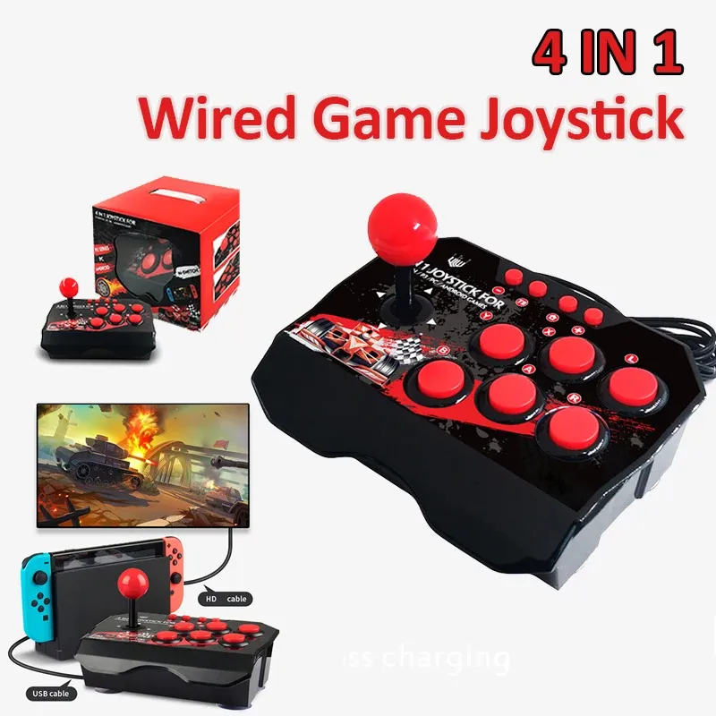 Joysticks 4in1 Retro USB Bekabelde Game Joystick Arcade Controller voor PC Turbo Games Console Rocker Plug en Play voor Switch/PS3/Android TV