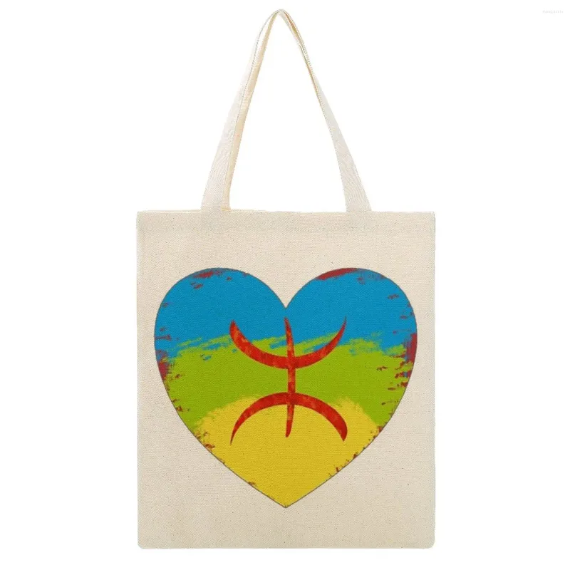 쇼핑 가방 Amazigh Love Heart Flag -Berber Canvas Tote Bag 더블 탑 품질 괴기