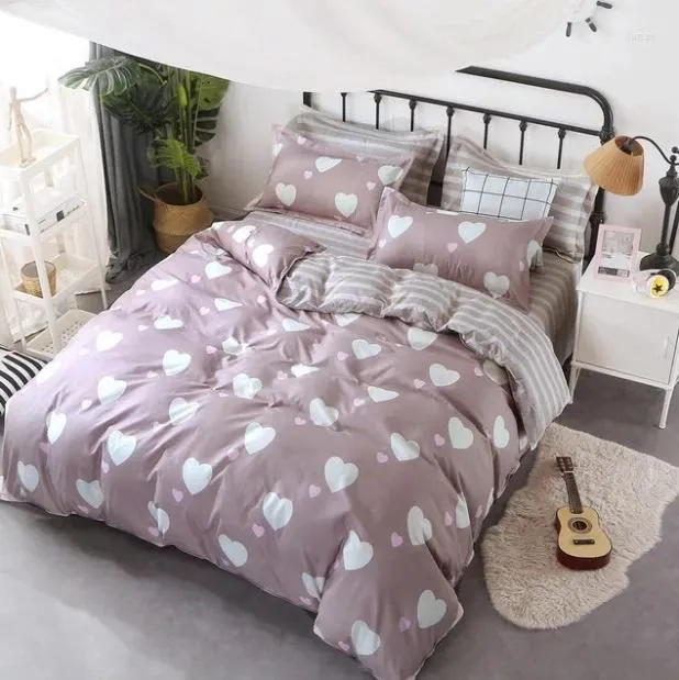 Conjuntos de cama dos desenhos animados flamingo rosa 3/4pcs padrão geométrico forros de cama capa de edredão conjunto de fronhas