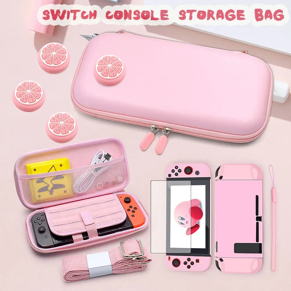 Tassen roze reiscasis kit voor Nintendo Switch Accessories Hard draagbare beschermende bundel waterdichte shel glazen scherm