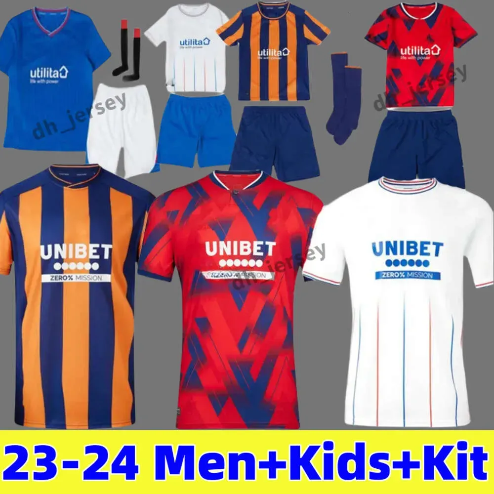 23 24 Glasgow Rangers Soccer Jerseys 2023 2024 Accueil bleu Sakala KENT TAVERNIER MORELOS COLAK Hogan Football Jerseys hommes enfants Kit fans version joueur camiseta de