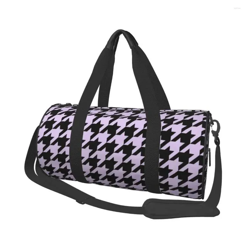 Outdoor Bags Lavender Houndstooth Pattern Gym Bag Fashion Waterproof Sports Large Travel Printed Handbag Cute Fitness For Couple Drop Otjgh