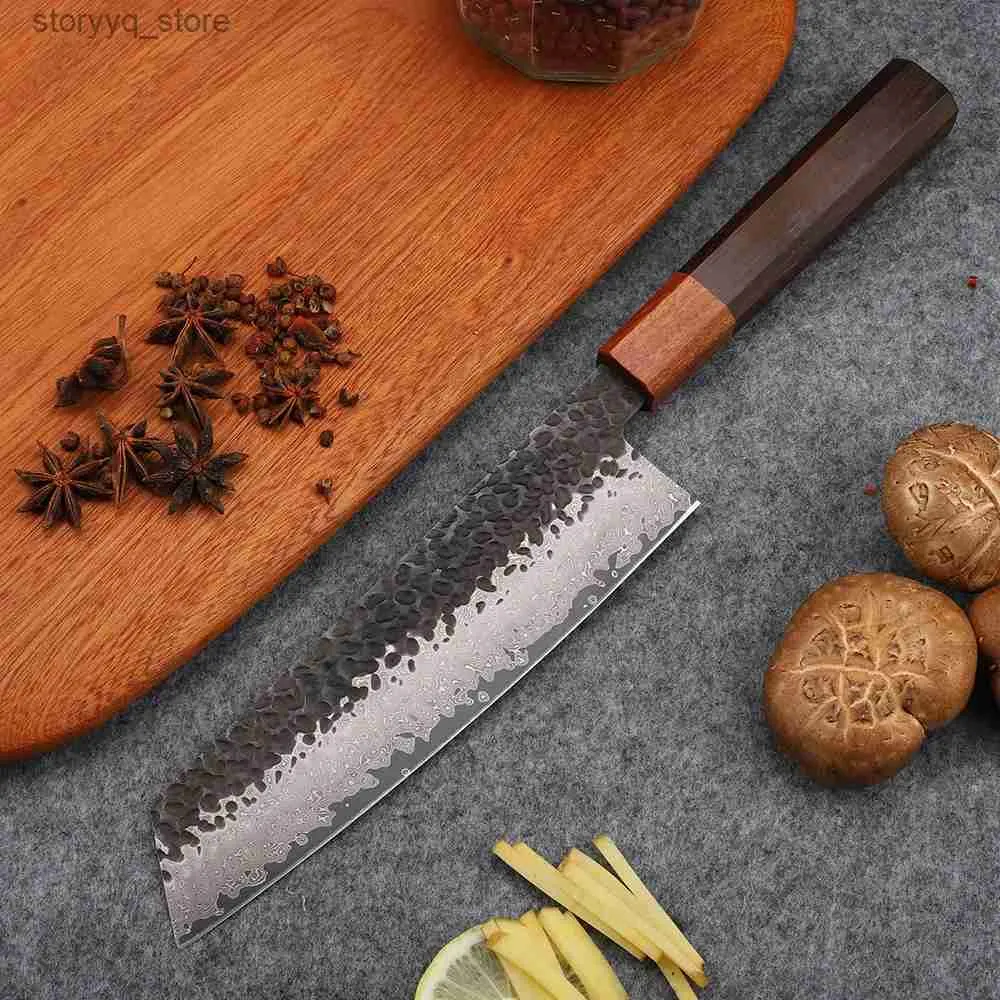 Kitchen Knives 8 Lnch Handmade Chef VG10 Damascus Forged Steel Kitchen Professional Cooking Slicing Tool Knife Q240226