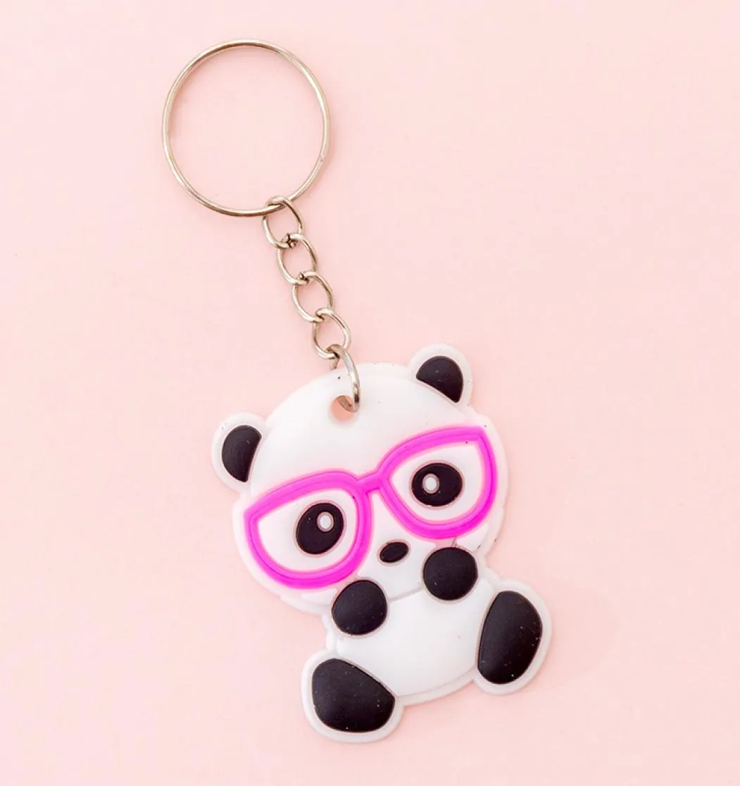 Korean Creative Cartoon Silicon Keyring Kawaii Girls Children Schoolbag Decoration Key Chain Glasses Panda Keychain2342158