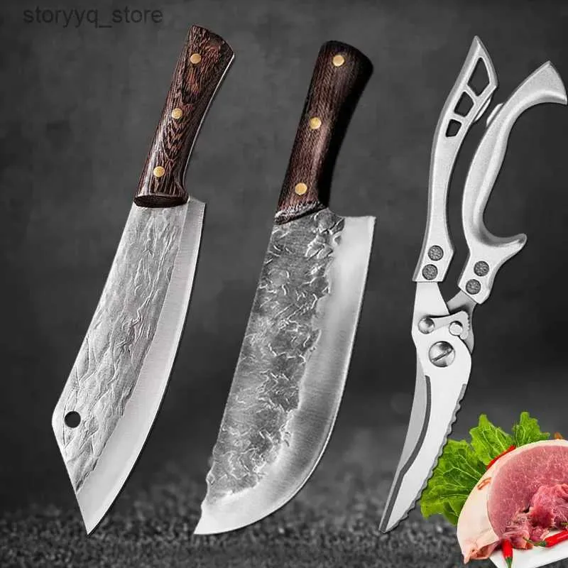 Couteaux de cuisine 5Cr15Mov couteau de Chef forgé, couteaux de boucher à désosser, couperet poisson ciseaux à légumes outils de coupe Q240226