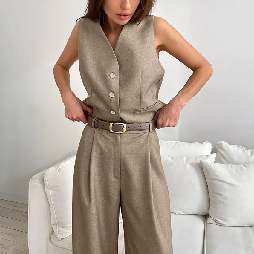 Été nouveau gilet costume pantalon costume 2024 mode Europe et Amérique banlieue transfrontalière vêtements pour femmes simple sentiment haut de gamme