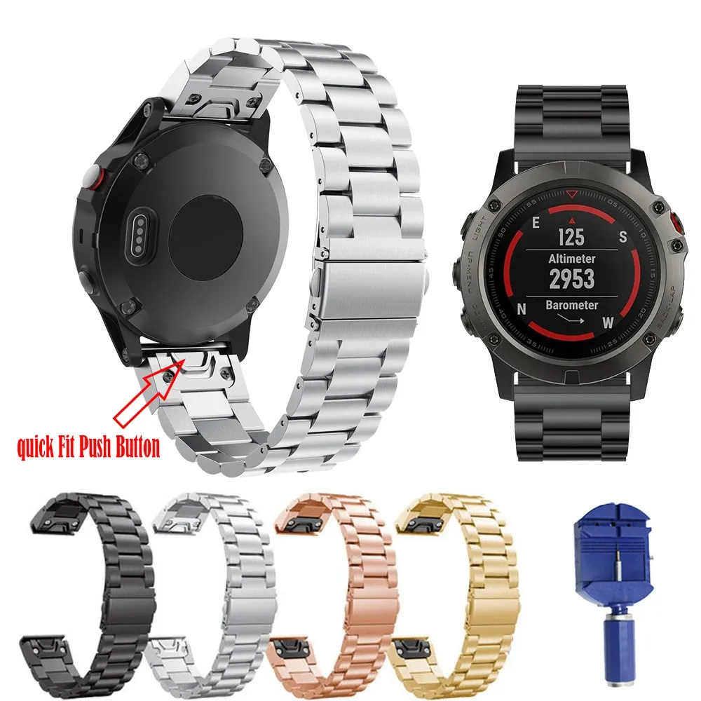 Kedja 20 22 26mm rostfritt stålband för Garmin Fenix ​​5 5S 5X/6S 6X PRO/945/QUATIX 5 Randarmband snabb passform Metal Watchband Correa