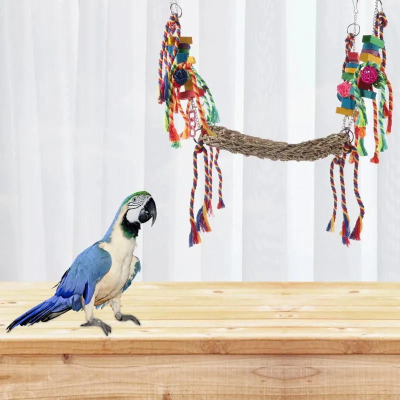 Autres fournitures d'oiseaux Perroquet Jouet Chinchilla Hamac Net pour Cockatiels Décor Hamster Perruches Jouets décoratifs en bois