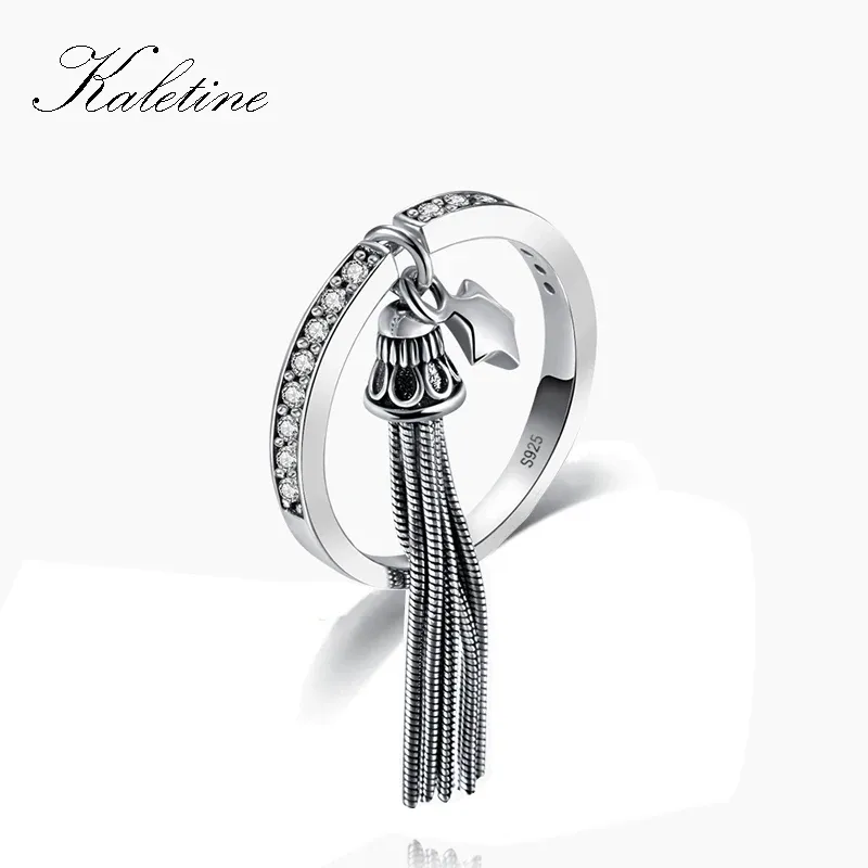 Pierścienie Kaletine gorąca wyprzedaż 925 Pierścienie srebrne srebrne frędzle dla kobiet weselne CZ Vintage Bohemian Trusting Męs Biżuteria KLTR045