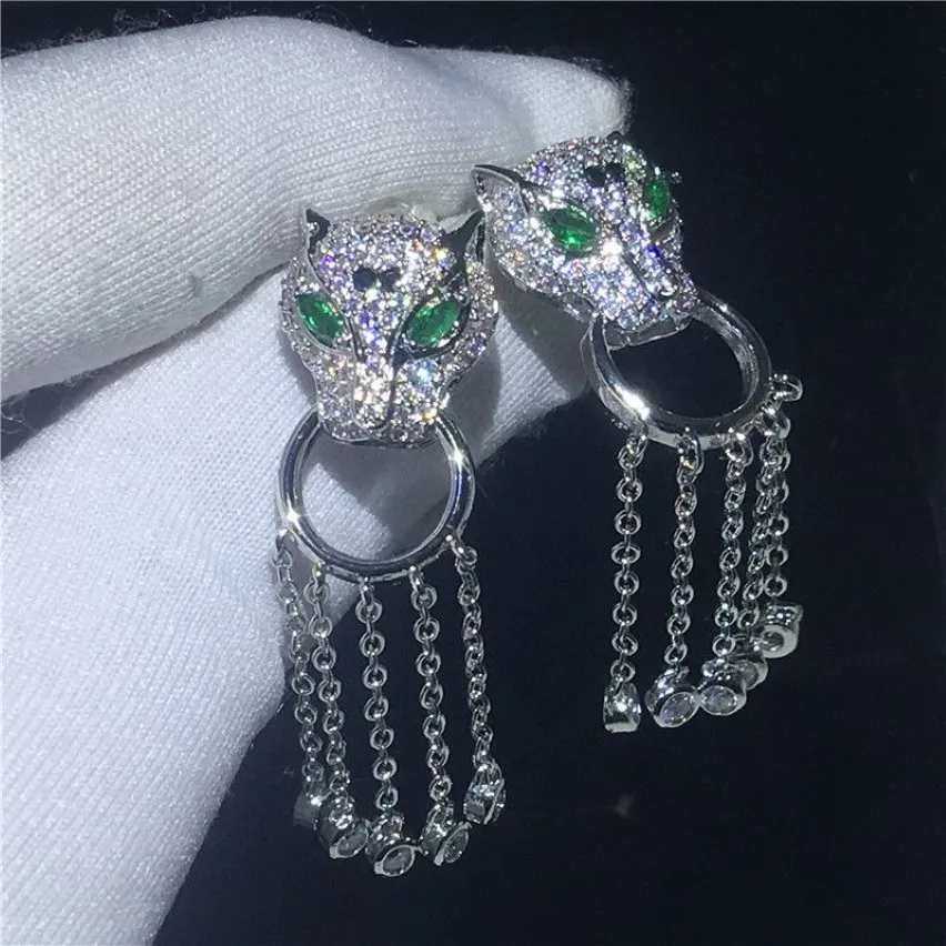 Vintage Luipaard Kwasten Drop Earring 925 sterling zilver 5A Zirkoon Cz Party bruiloft Dangle Oorbellen voor vrouwen Bruids Jewelry299V