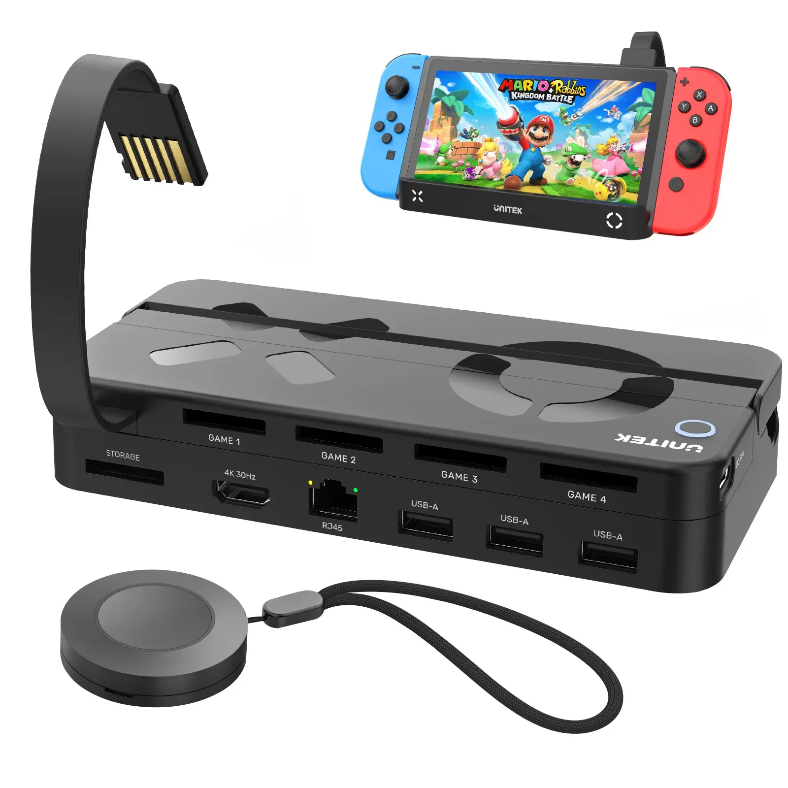 Adapter Unitek Game Card Switcher for Nintendo Switch Multi Gaming Card Reader with USB Docking Station to 4K HDMI RJ45 Gigabit Ethernet