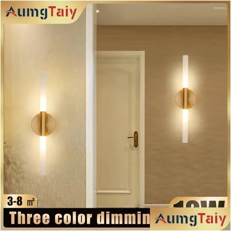 Lámpara de pared 12W LED Apliques Espejo con luces Luminaria para dormitorio Pasillo Fondo Iluminación interior moderna Acrílico Ac 260V Drop de Otwi4