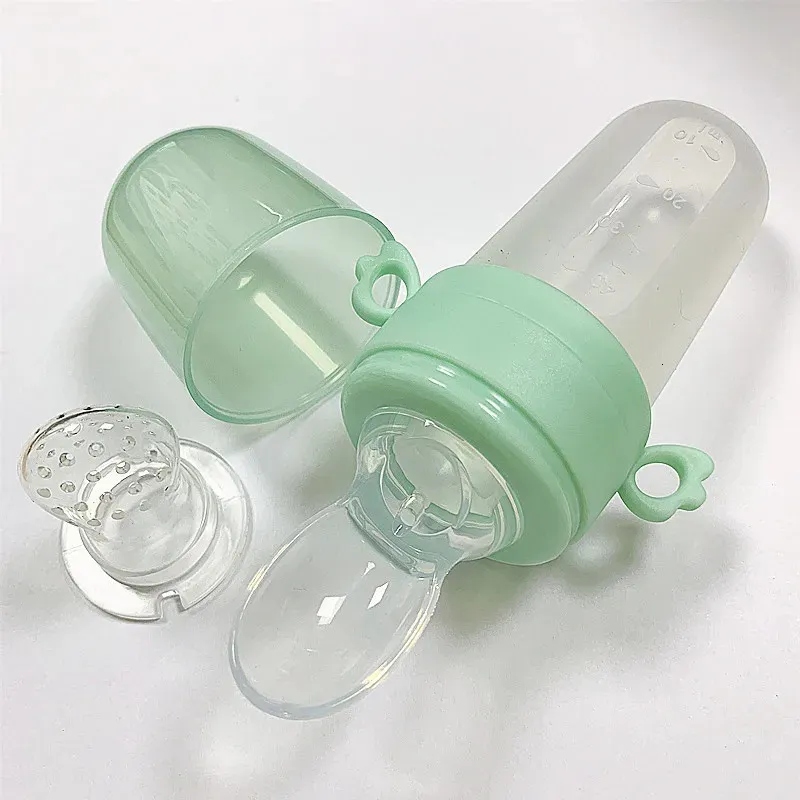 Baby Feeding Bottle Teething Mesh Bag Silicone Teether Rice Paste Squeeze Spoon Feeder Food Container Infant Utensils 240223