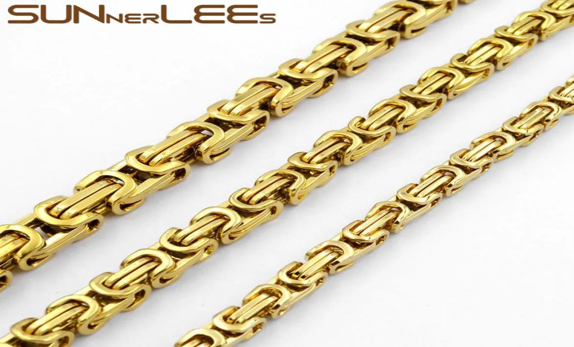 Collier en acier inoxydable, bijoux à la mode, couleur or, 5mm, 7mm, 9mm, chaîne à maillons byzantin, pour hommes et femmes, SC09 N7739164