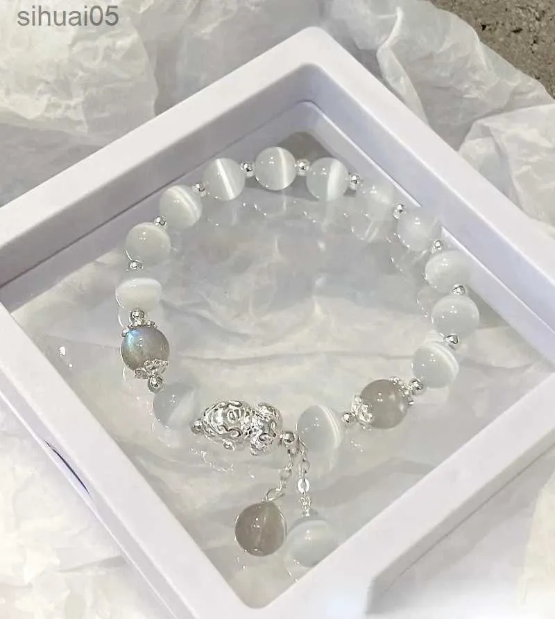 Perlenmode, buntes Opal-Perlen-Armband, exquisites süßes Katzenaugen-Stein-Pixiu-natürliches Kristall-Armband für Mädchen, Party, Schmuck, Geschenk, YQ240226