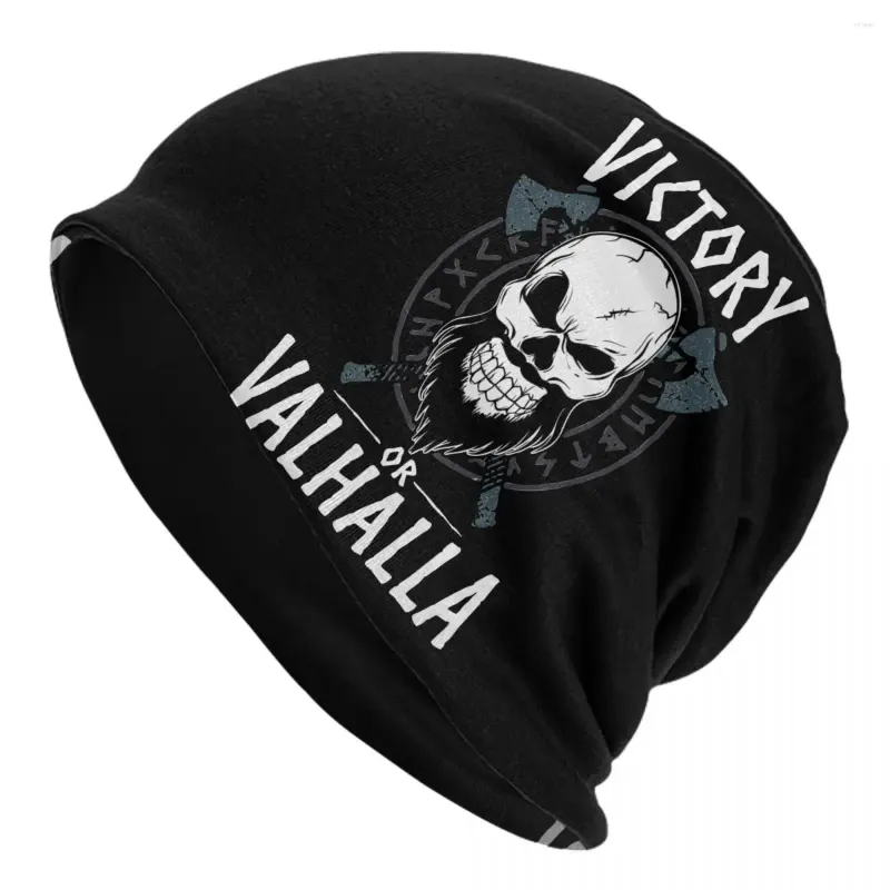 Berets Victory Or Valhalla Viking Cap Totenkopf mit Bart und Runen Mode Herbst Winter Street Skullies Beanies Hut Warme Dual-Use-Motorhaube