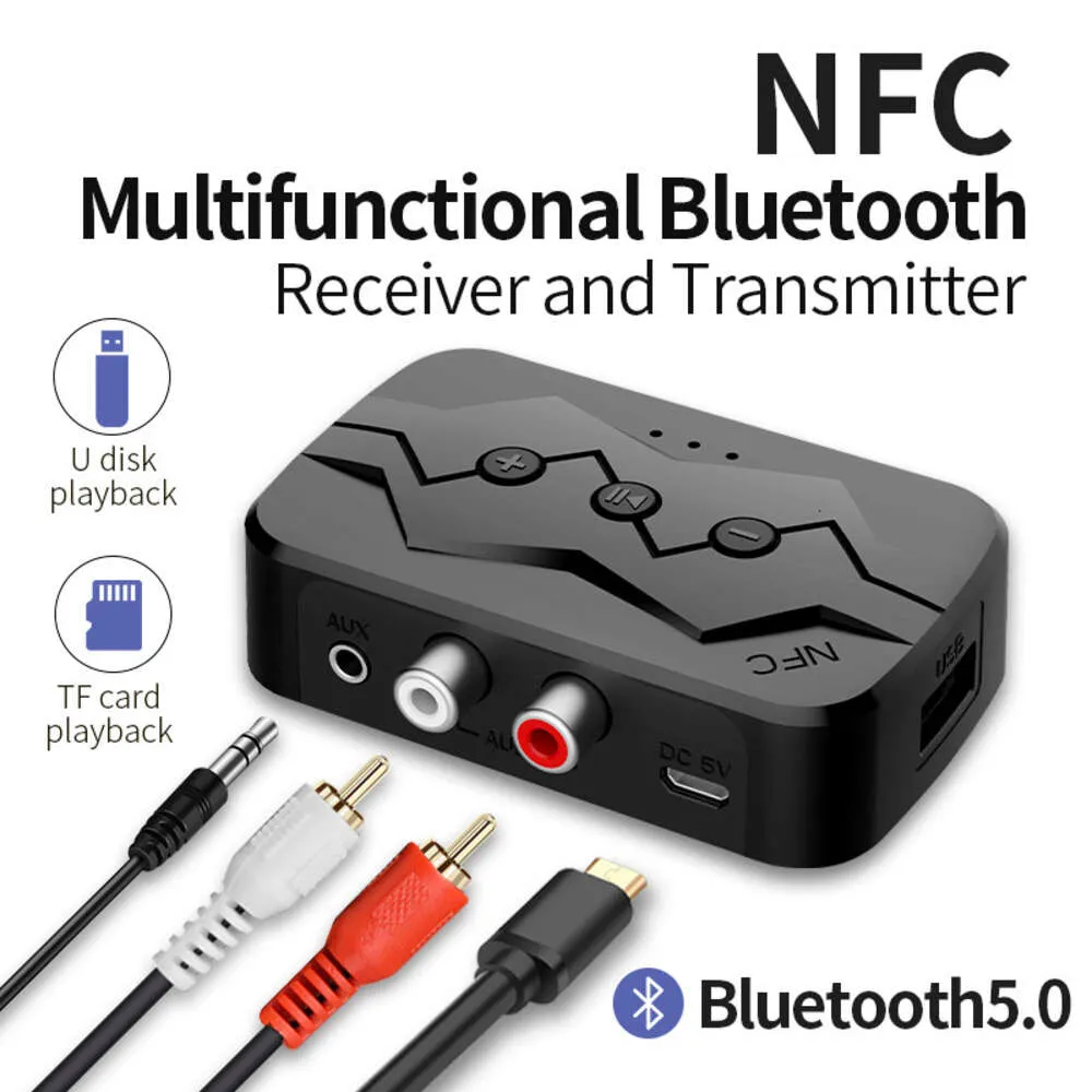 2-in-1 NFC Receiver Bluetooth Transmitter TF Card USB Playback RCA Call 5.0 Adapter