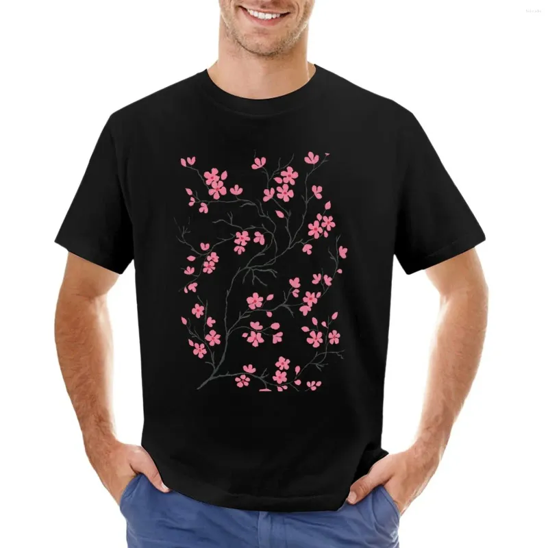 Herren-Tanktops, rosa Kirschblüten-T-Shirt, T-Shirts, ästhetische Kleidung, Tierdruck-Shirt für Jungen, schwere T-Shirts für Männer