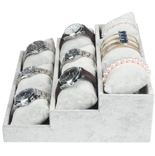 Rings Hot Sale Ice Gray Velvet Jewelry Tray Jewellery Storage Box Watch Holder Ketting Ring Oorbellen Hanger Display Organizer Serie Serie