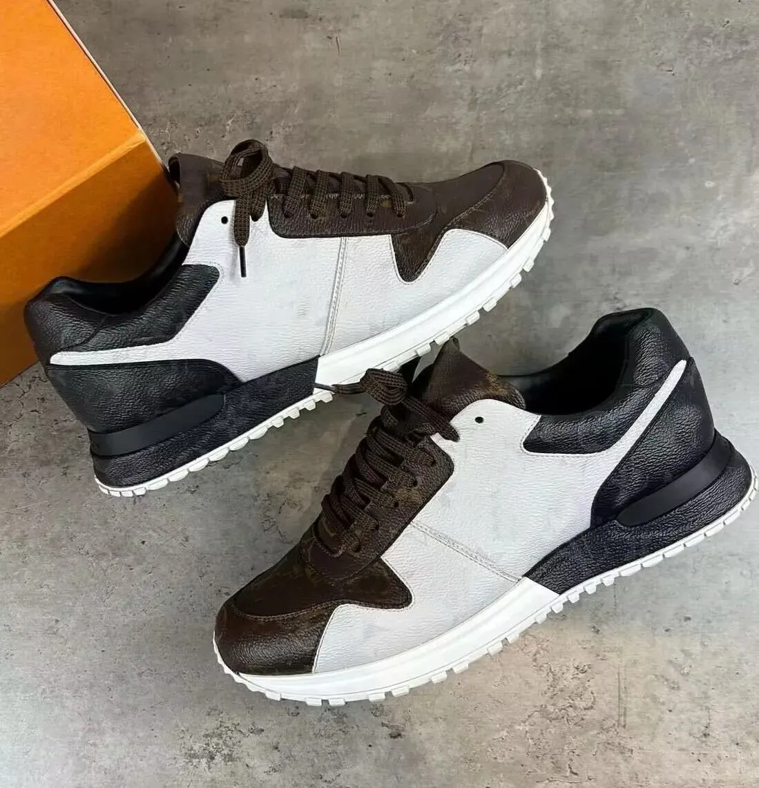 2024 Classic Design Men Run Away Trainers Shoes Brown Black Grained Calfskin Leather Sneakers Technical Plate-forme Party Wedding Dress Runner Sports Shoe EU35-46