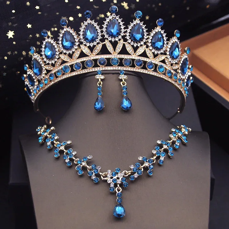 مجموعات مجوهرات الأزياء الزفاف مع Tiaras for Princess Crown Netclace أقراط مجموعة الزفاف ملحقات الأزياء العروس 240220