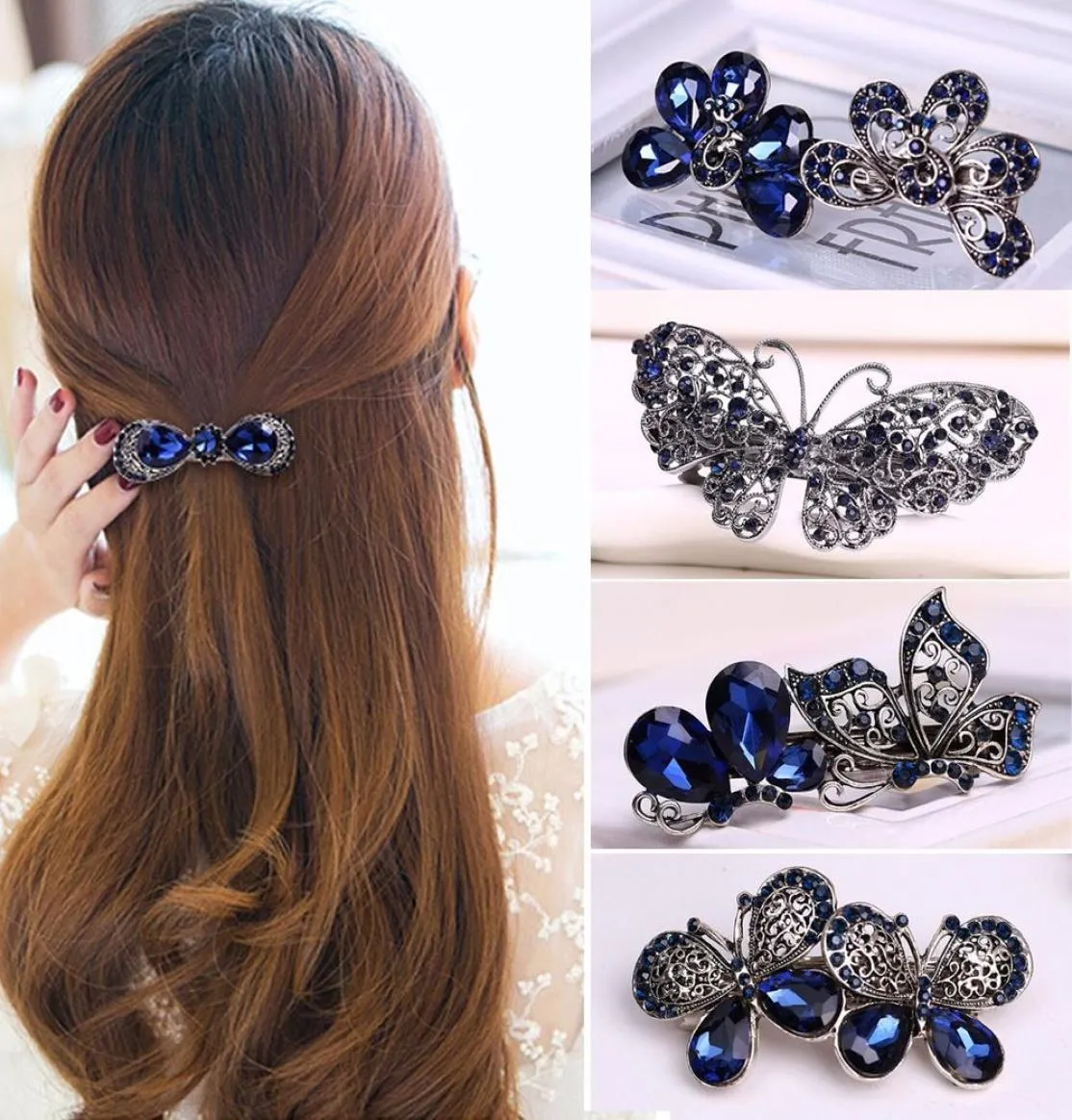 Femmes mode cristal strass fleur épingle à cheveux dames filles métaux Barrette papillon pince à cheveux accessoires de cheveux 3875357