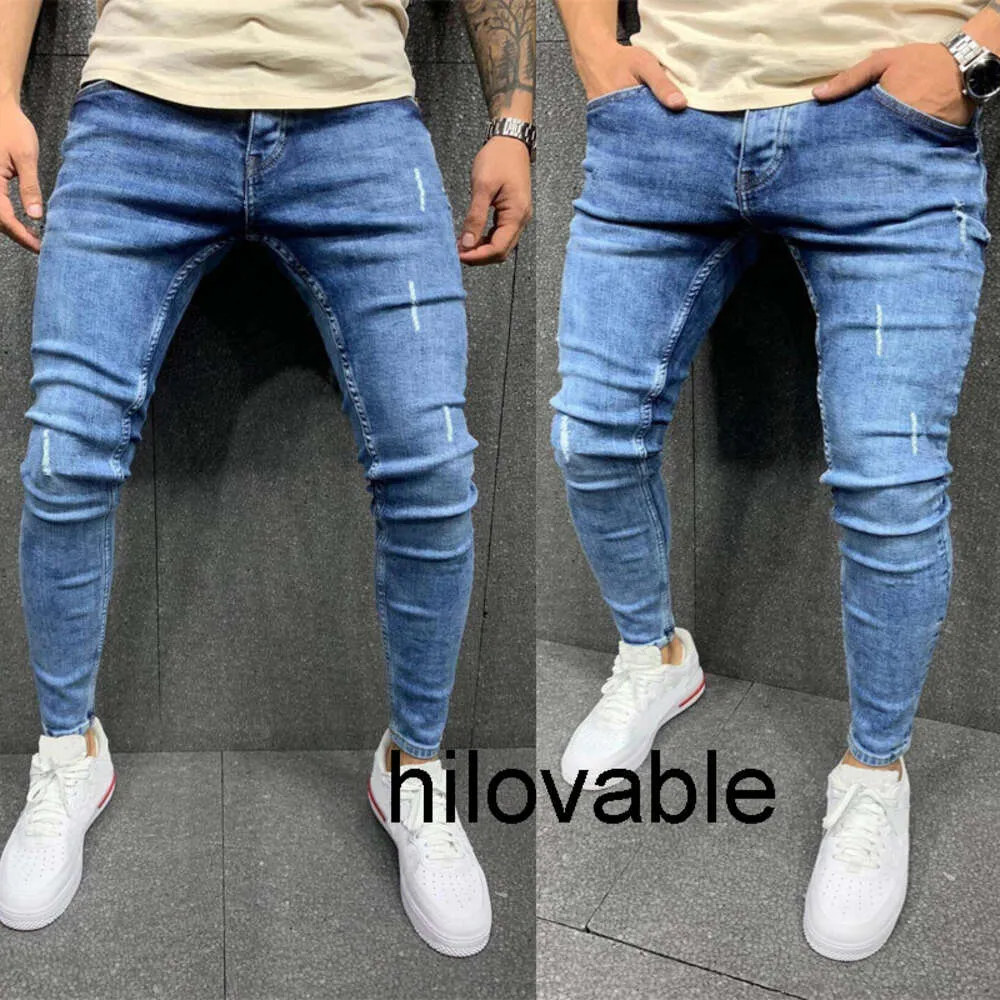 Modas hilovable de alta qualidade masculino desgastado perna jeans estiramento jeans skinny jeans masculino