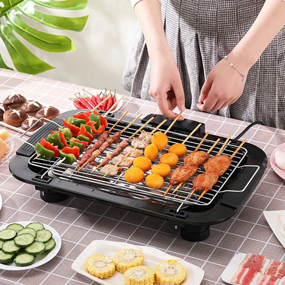 Stal nierdzewna elektryczna grill bezdymny z talerzem grillującym Trwałe bezstronne BBQ Party Portable Home Cooks 240223