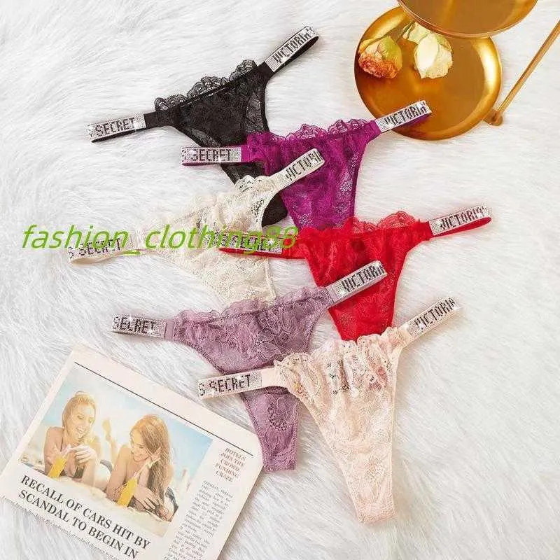 Damenhöschen, sexy Spitzenunterwäsche, Damen-Tangas, Buchstabe, Strasssteine, G-String, Tanga, niedrige Taille, nahtlose Slips, Eisseide, Dessous, M-XL