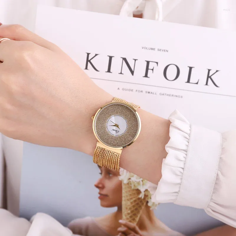 ساعة Wristwatches Fashion Women تشاهد الكوارتز Rose Gold Lady Luxury Watch Relogio Feminino A117
