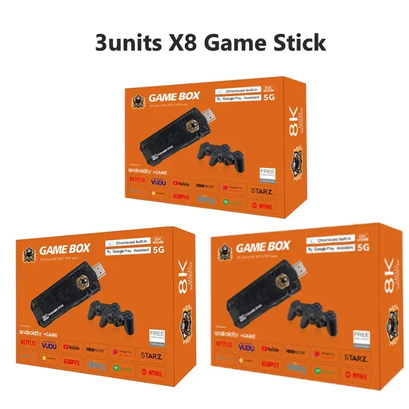 Console NIGHTCORE 3 unità X8 Android Tv Game Box 4K Game Stick Box Doppio sistema Uscita HD Controller wireless M8 Console retrò aggiornata