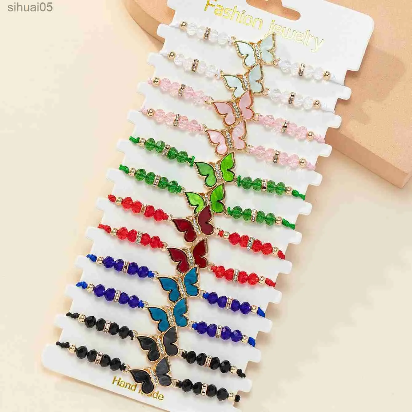 12 stuks met kralen modieus meerkleurig kristal vlinder kralenarmbanden voor dames minimalistische handgeweven armbanden YQ240226