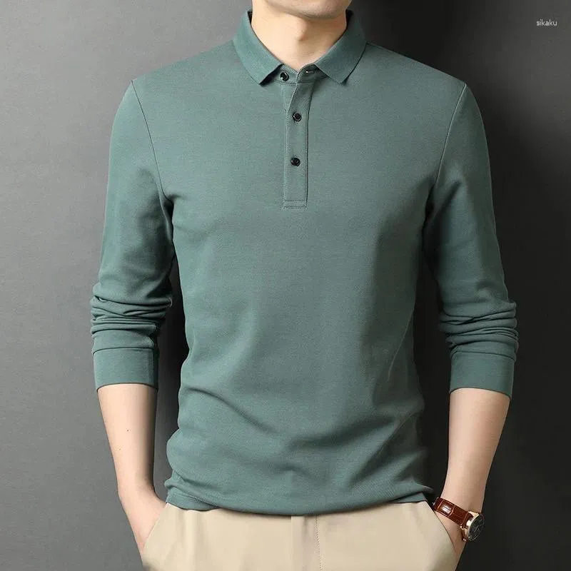 Polos Polos Fashion Lapel Button Solid Kolor All-Match Polo Shirts Odzież 2024 Autumn Ogabanizowane swobodne pulovery Koreańska koszulka Koreańska