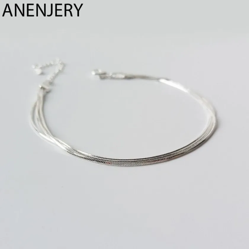 Anenjery Simple 925 Sterling Silver Snake Bone Chain Anklet Armband för Women Girl Gift S-B348228T