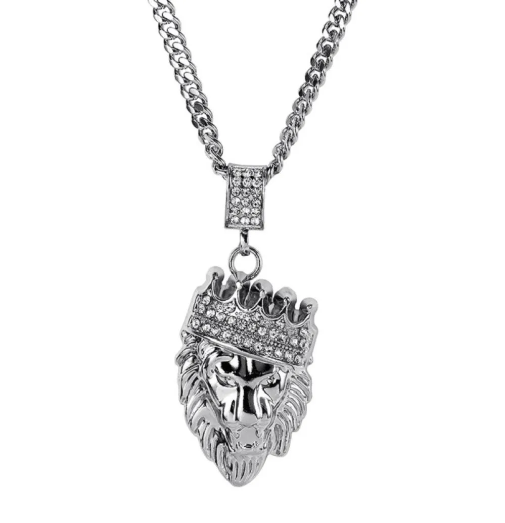 Fashion Men Rock Hip Hop Lion Head Pendant Necklace Iced Out American Star Male Full Rhinestone Jewelry Long Chain For Mens4344589