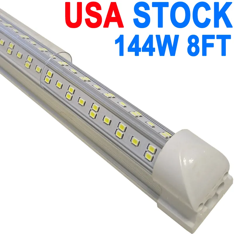 144W 8FT LED Shop Light, 14400lm 6500K Super Bright White, Linkable Ceiling Light Fixture, V Shape Integrated T8 LED Tube Light for Workbenchs Cabinet crestech