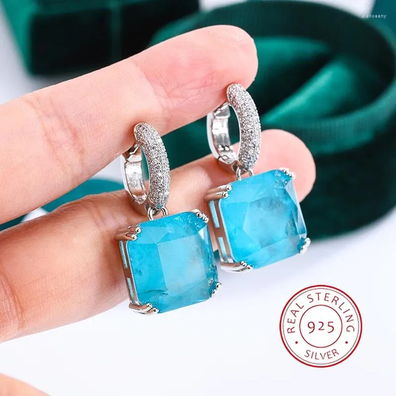 Studörhängen 925 Silver Emerald Paraiba Earring For Women Sparkling Wedding Party Fine Jewelry Bridal Luxury