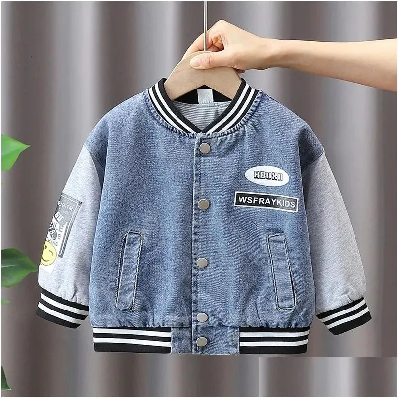 Jackets Boys Spring Coat 2023 Childrens Denim Baseball Jacket Baby Fashion Casual Kids Jeans For Boy 230904 Drop Delivery Maternity Dhk4H