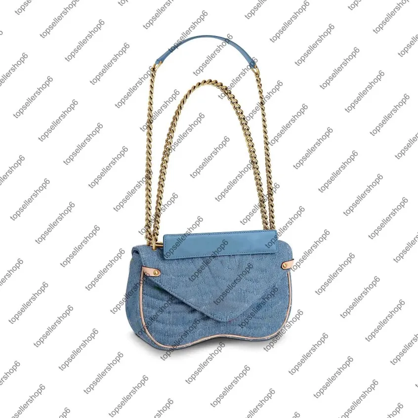 M53692 BORSA A CATENA ONDA MM Donna Tela Fiori in fiore Borsa a mano in denim Borsa a tracolla a catena dorata Borsa a tracolla da sera257b