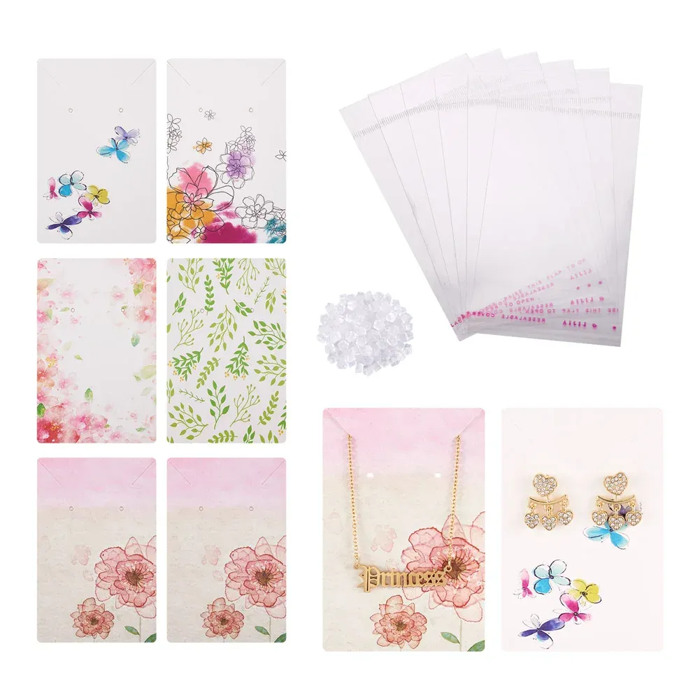 Back 1 Set Necklace Earring Display Cards Cardboard Jewelry Display Cards Plastic Ear Nuts SelfSeal OPP Bags for Jewelry Packaging