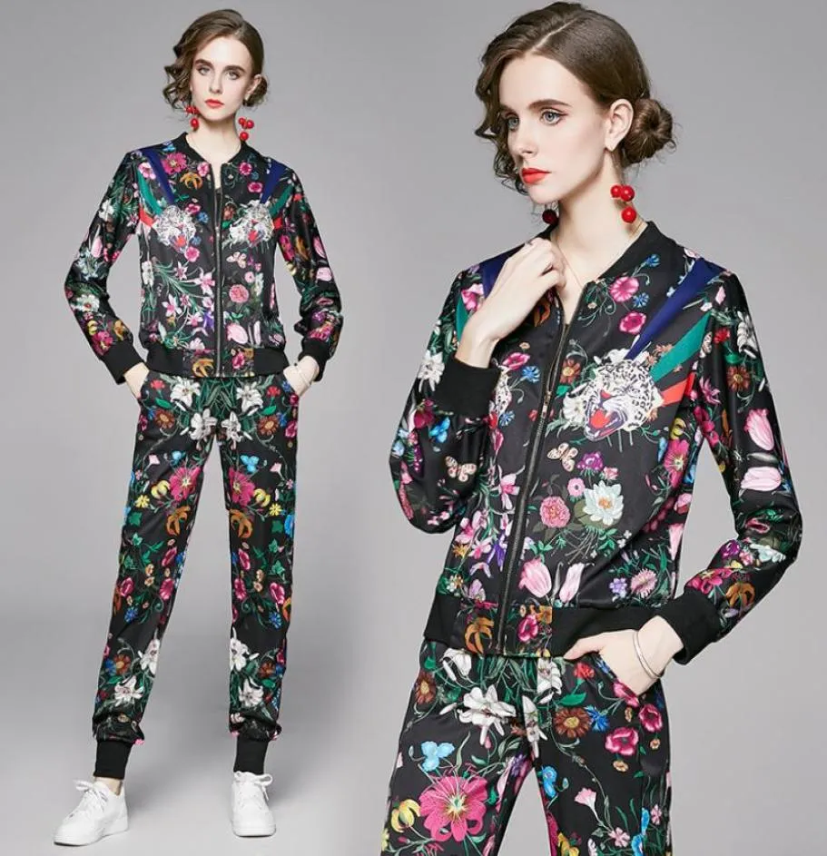 Ny Runway Womens Sports Two Piece Set Classic Printed Long Sleeve Picked Jackets Long Pants 2 PCS Designer Ladies Tracksuits O8199607