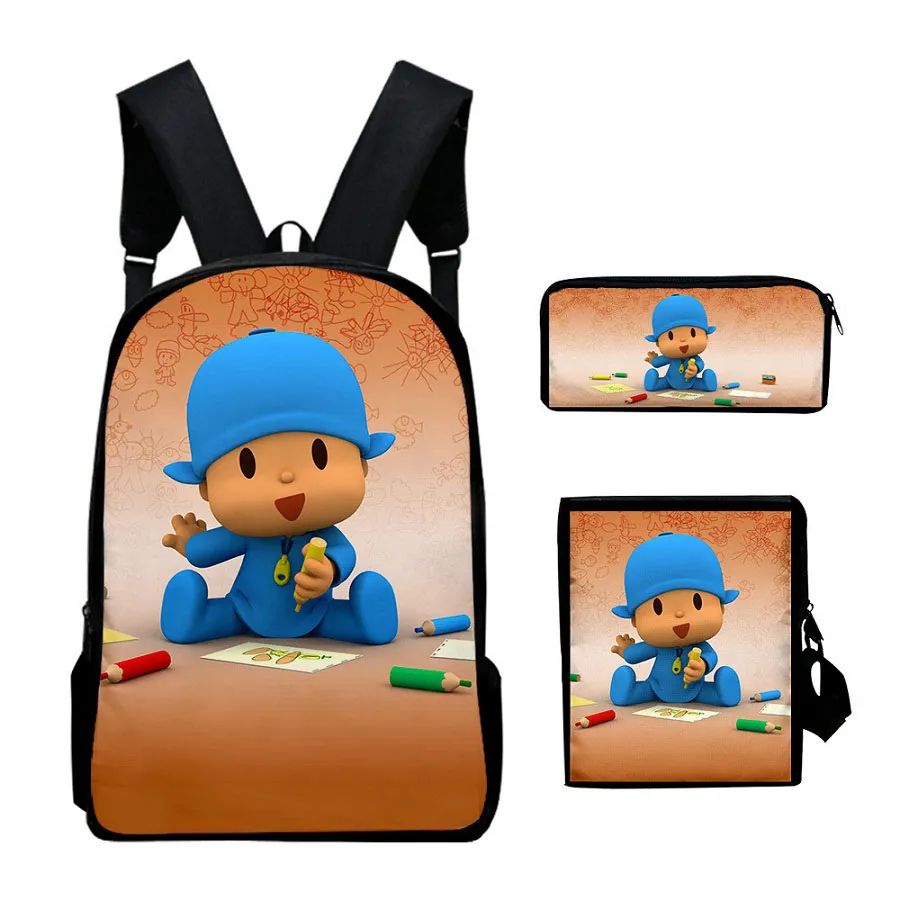 Hot selling backpack set small P Youyou pocoyo3D digital color printed bag trend backpack set