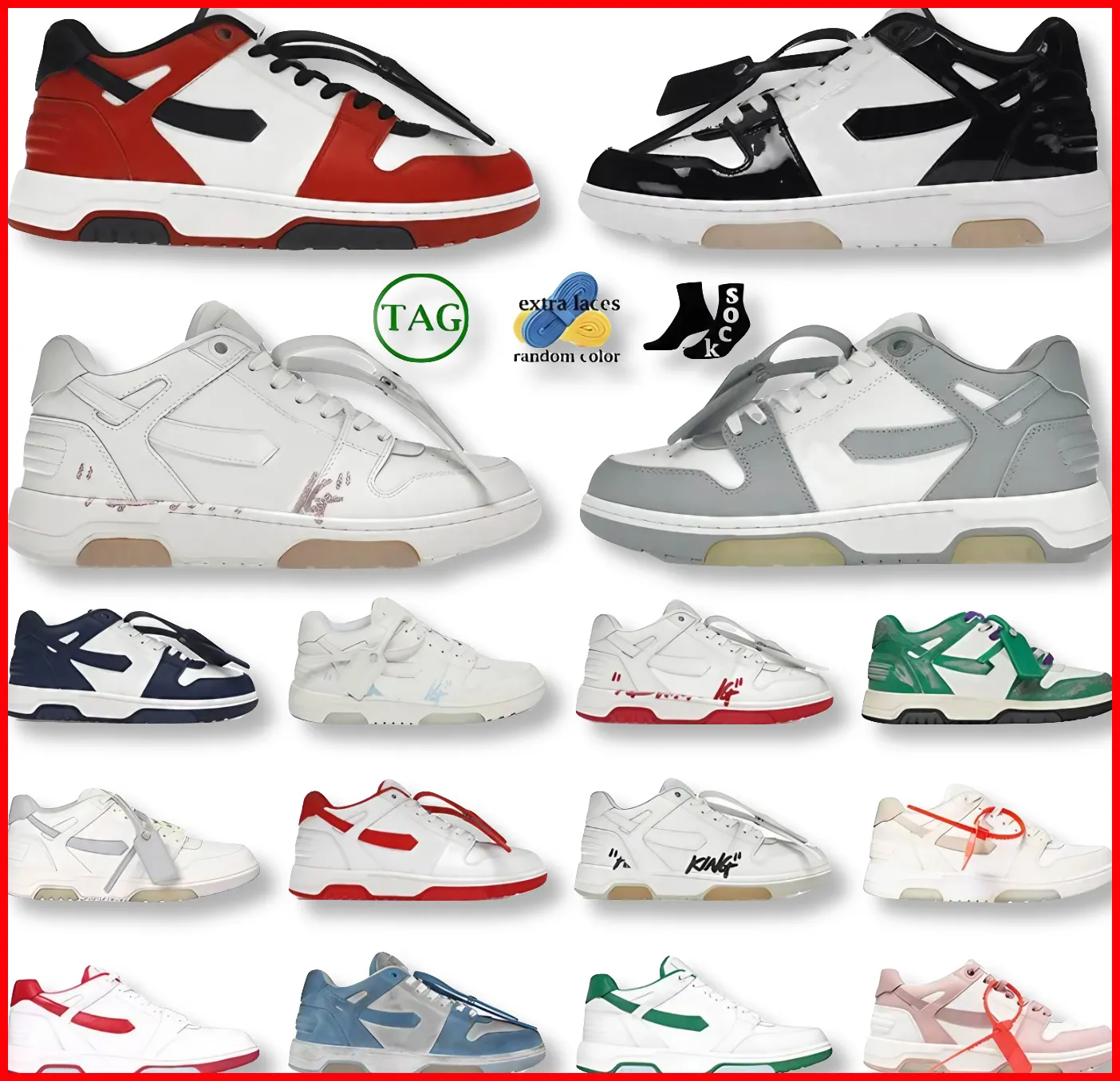 Designer Offes-White Chaussures Hommes Femmes Top Qualité Casual Chaussures Hors Bureau Baskets Low-tops Noir Blanc Rose Cuir Bleu Clair Baskets Brevetées Runners Sneaker 5-12