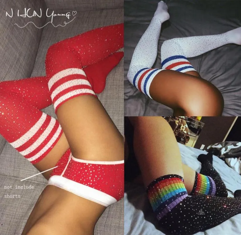 Bling Glitter on Knee Long Bot Fashion Women039s Sockins Socks Sexy Ud High Knee Socks Długie pończochy SW02774744