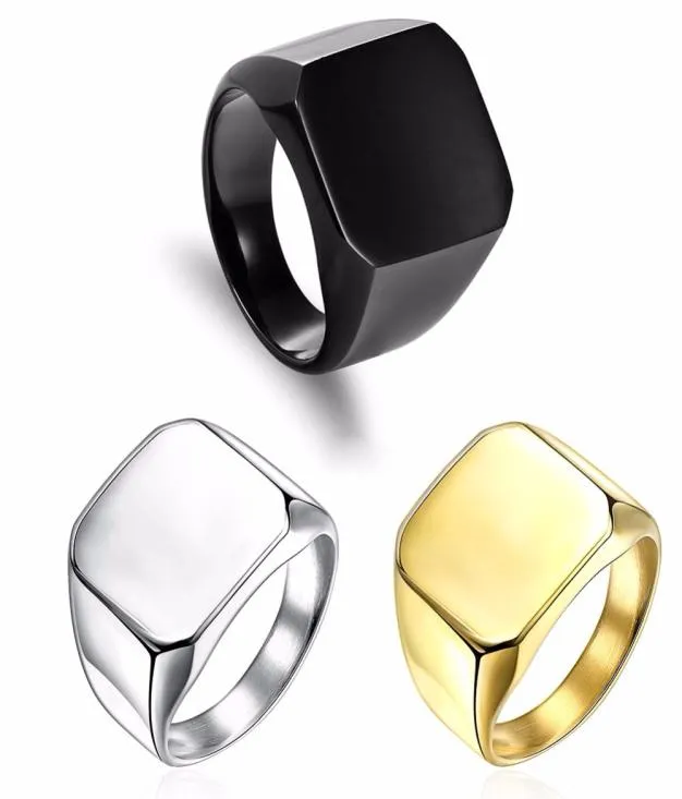 Square Big Width Signet Rings Fashion Man Finger Silver Men Ring Titanium Steel Jewelry New Fashion5167460