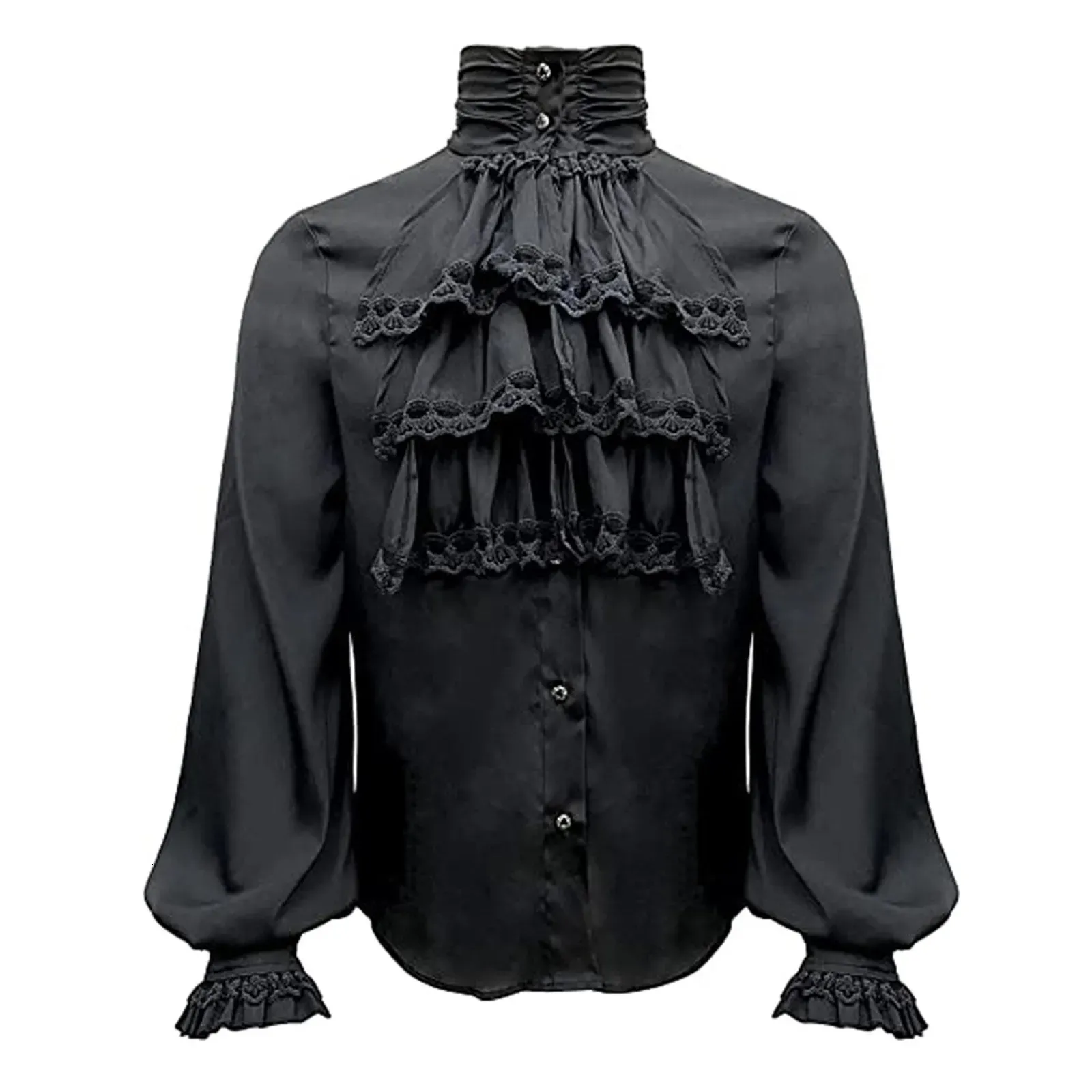 Middeleeuwse Heren Shirts Renaissance Vintage Bandage Victoriaanse Ruches Gothic Mannelijke Blouse Tops Bruidegom Casual Cosplay Kostuum 240223