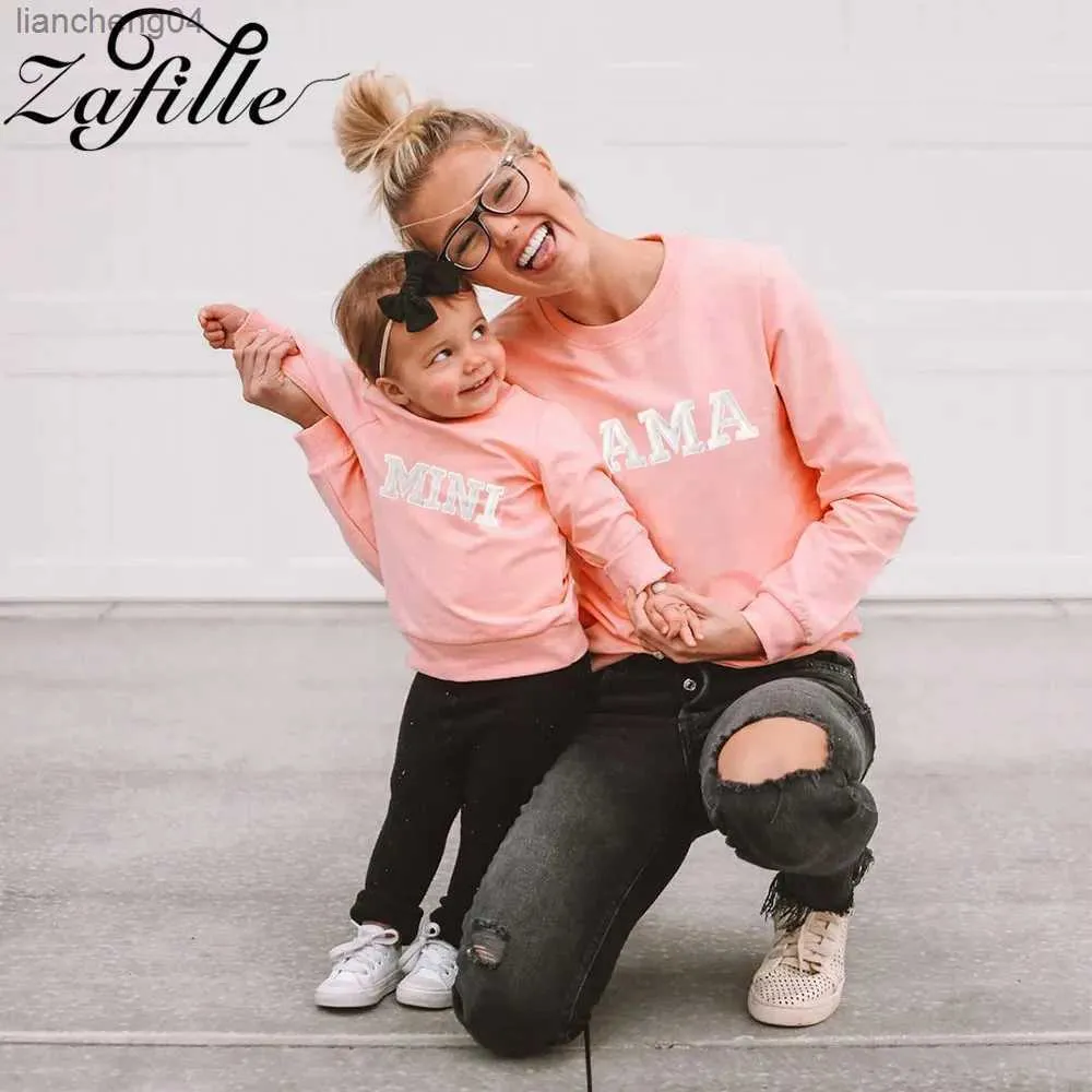 Passende Familien-Outfits ZAFILLE Passende Kleidung für Mutter und Kind, Herbst, Buchstabe Rosa, passende Kleidung für Mutter und Tochter, lässige Kapuzenpullover für Mutter und Sohn