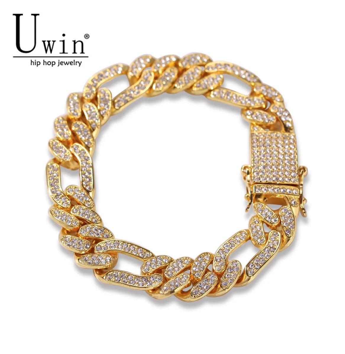 Uwin Figaro Link Bracelet 13mm Cuban Iced Out Rhinestones Fashion Hip Hop Punk Style Gold Silver Men Women Jewelry Drop 1377496