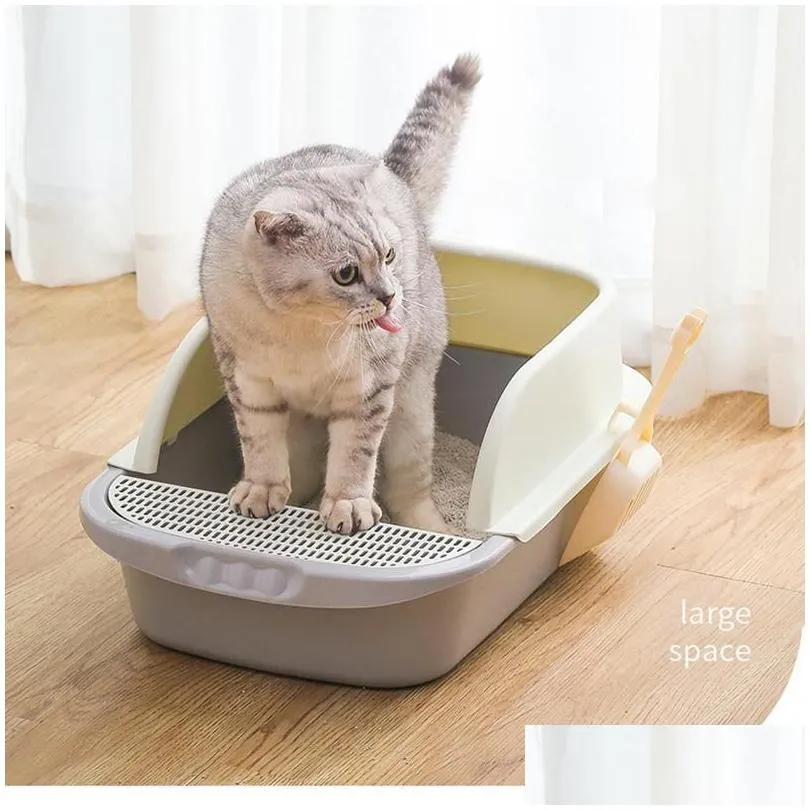 صناديق القمامة القط كبيرة مراحيض صندوق الرمل الإضافي الرمل المضاد عزل منزل مرحاض الرائحة للقطط نصف قطرة تسليم المنزل dhwwj